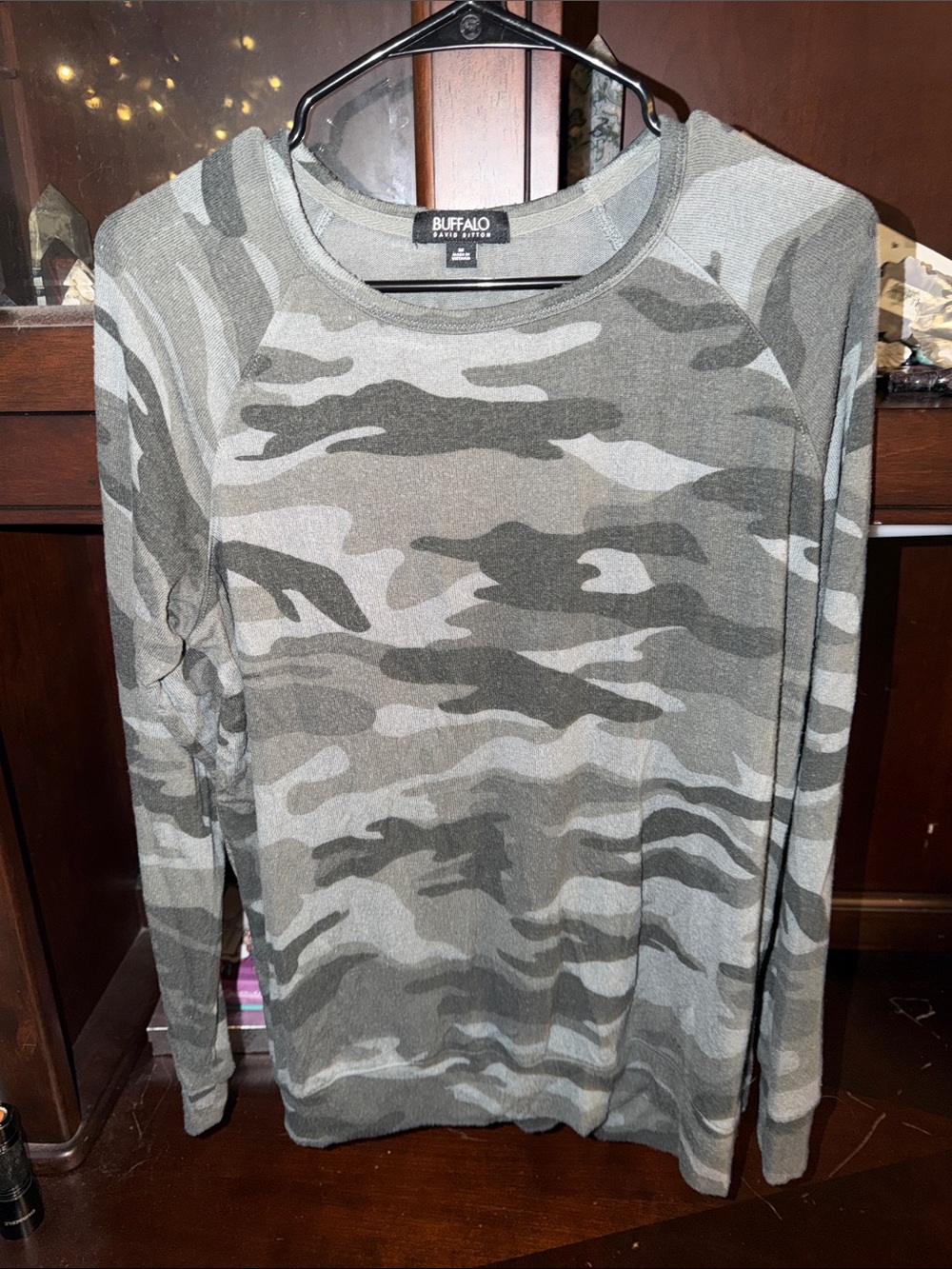 Buffalo David Bitton Men's Olive and Gray Camo Crewneck